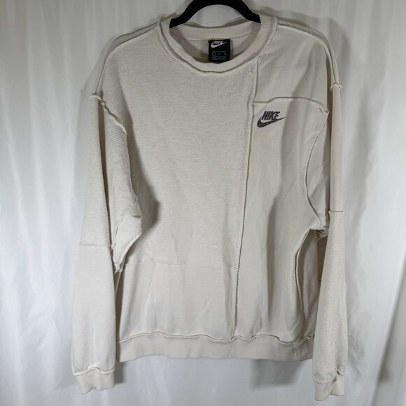 Nike Sweater Women's Small White Stitch Terry Cloth Crew Neck Pullover Cotton Bl - Picture 1 of 12